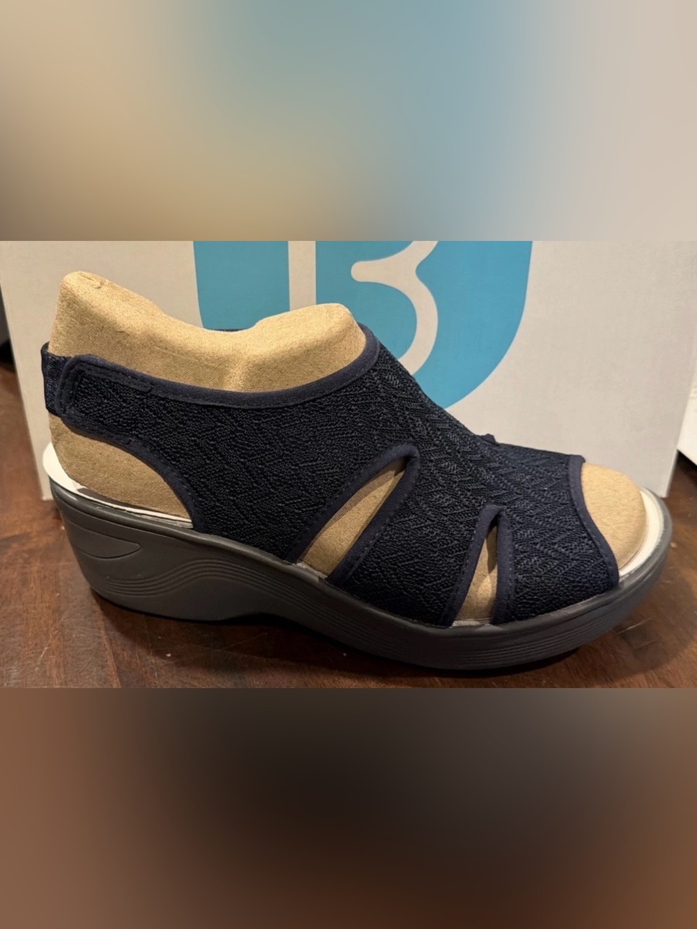 Bzees Women’s Daytona Slingback Peep Toe Sandals Navy Blue Size 7 Wide US